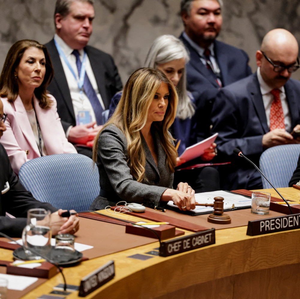 Trump is fighting a war, while Trump's wife is preaching about world peace