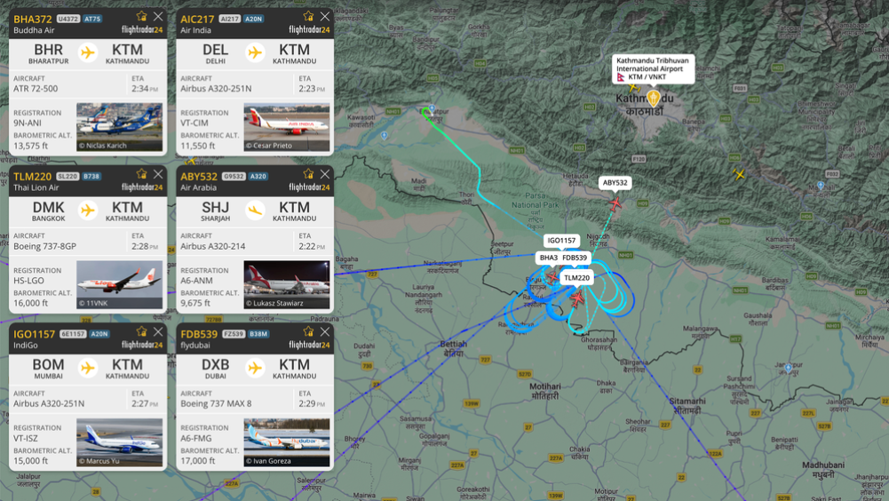 Bad weather on the air route entering Kathmandu, planes on hold