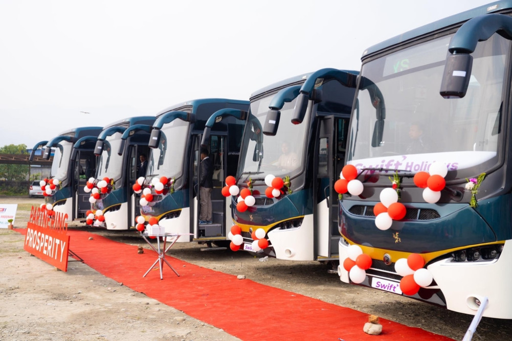 Swift Holidays' 'Euro-6' luxury bus on Pokhara-Kathmandu route