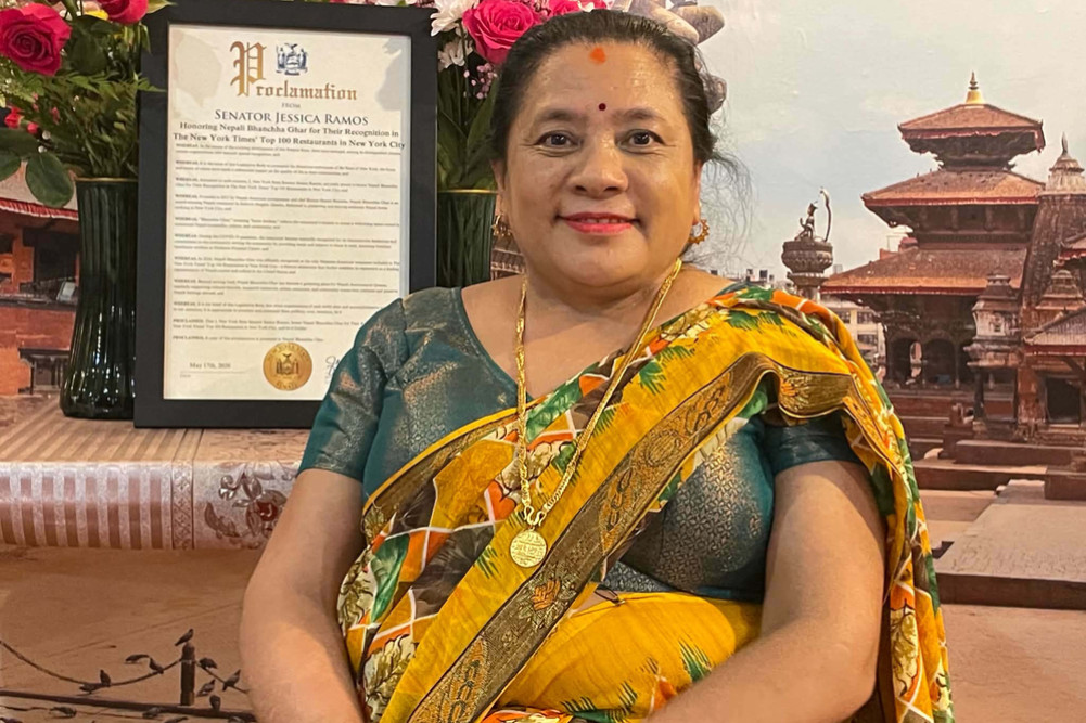'Bimala Didi' enjoying the taste of authentic Nepali cuisine in New York