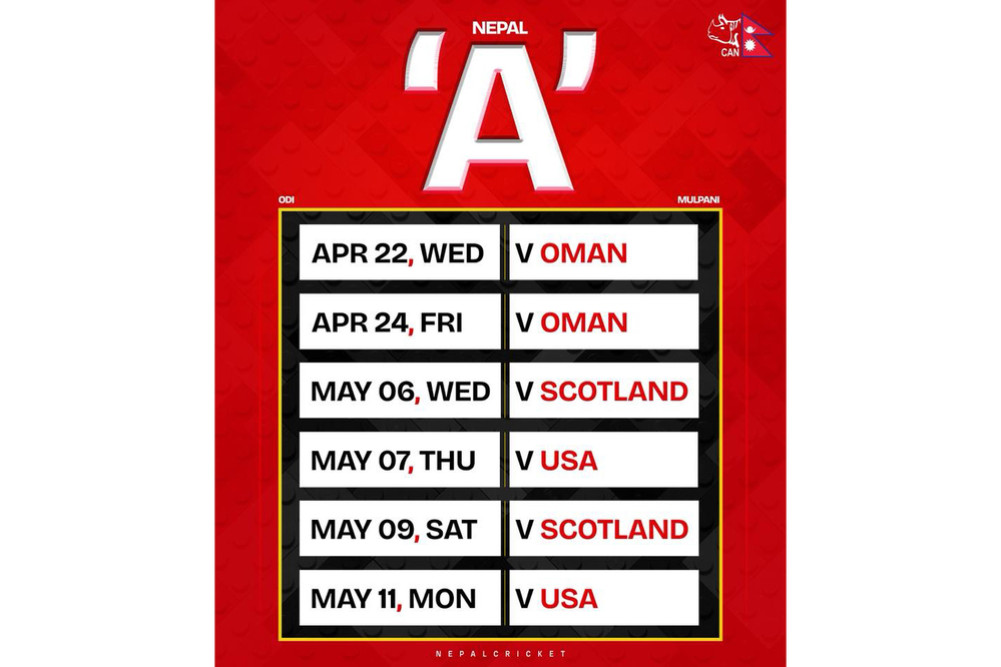 Nepal 'A' to play Oman, Scotland and USA