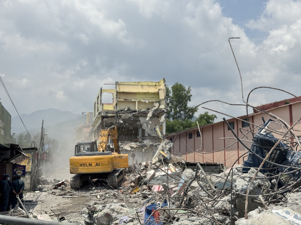 Pokhara Metropolitan City's dozer also reached Prithvi Chowk