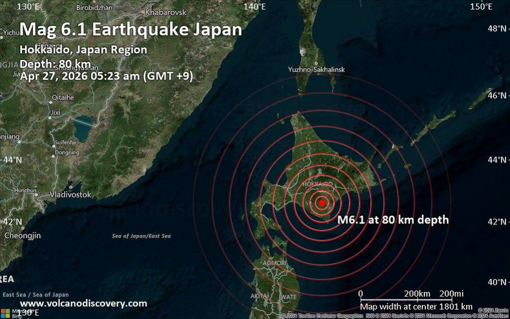6.2 magnitude earthquake hits Hokkaido, Japan